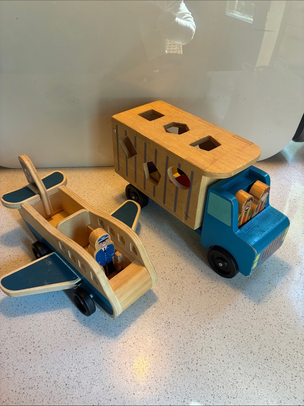 Melissa & Doug Blue Wooden Airplane and Shape-Sorting Truck Set